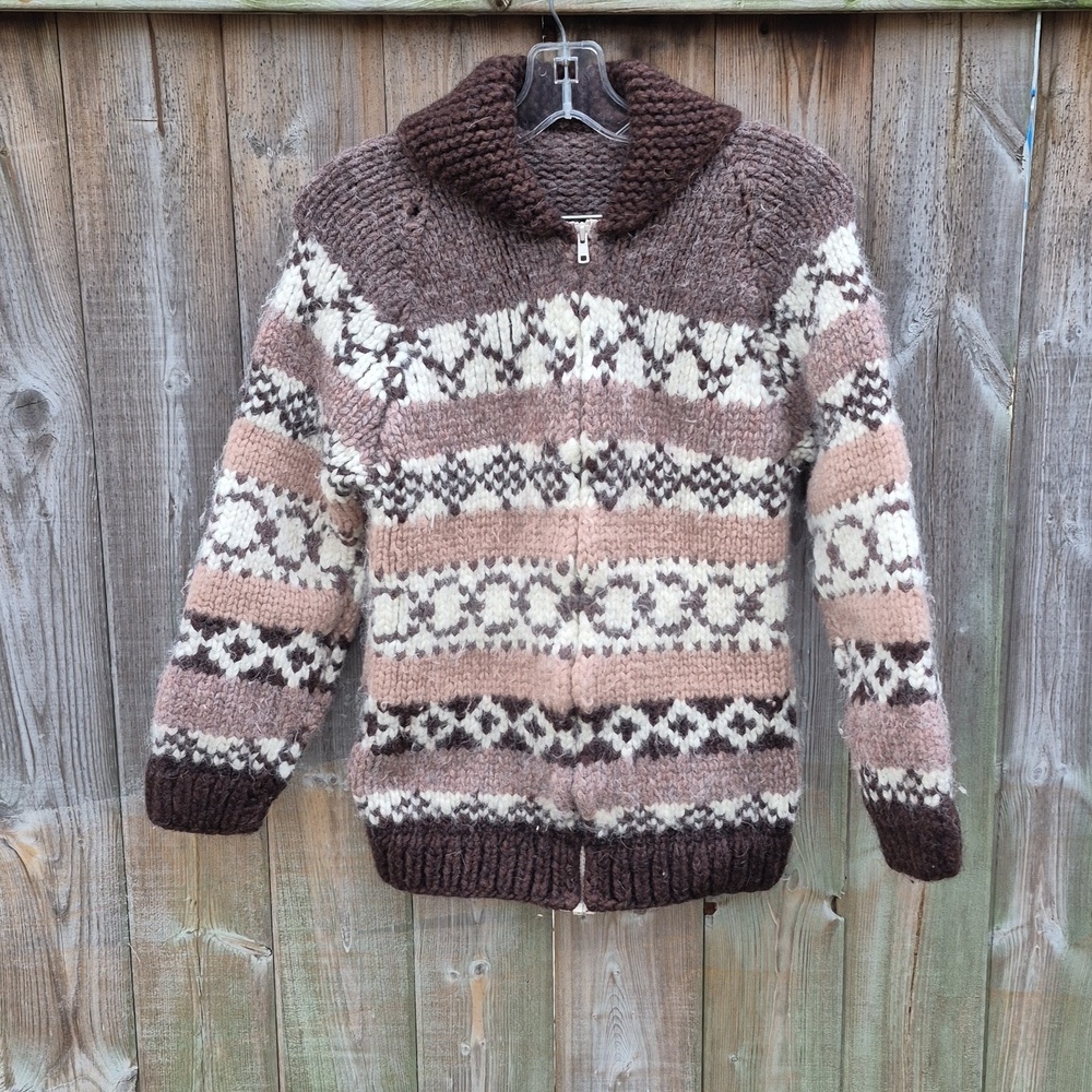 Vintage Cowichan Cardigan Sweater Thick Warm Wool - Picture 9 of 17